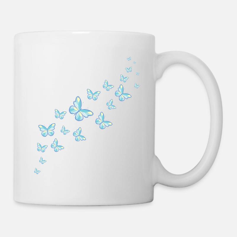 Blaue Schmetterlinge Schmetterling Schwarm Bunt - Tasse - Weiß