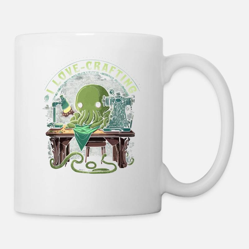 Cthulhu J’adore l’artisanat, Drôle Mignon Coudre Cthulhu - Mug blanc - blanc