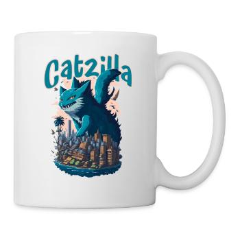 Catzilla Unleashed Funny Cartoon-Style Feline - Tasse - Weiß - Rechts