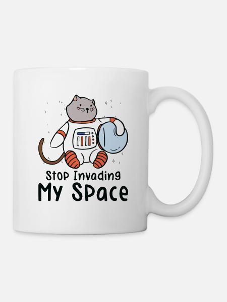 Weltraum Schnurrende Katze Astronaut - Tasse - Weiß