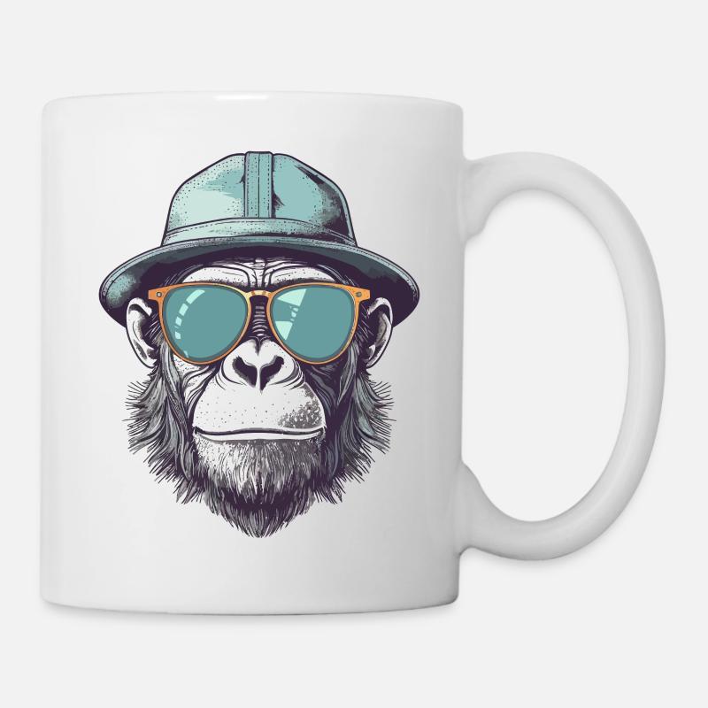 Cooler Affe mit Sonnenbrille und Hut - Tasse - Weiß