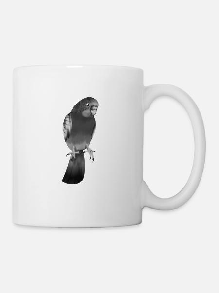 Schwarz Weiß Zeichnung eines Wellensittich - Tasse - Weiß