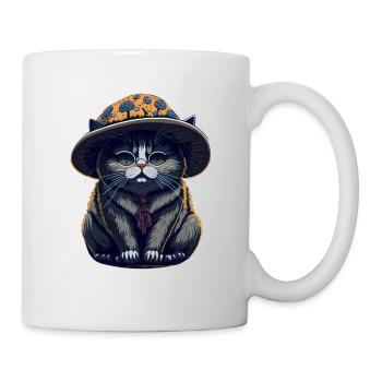 Chat potelé avec chapeau de champignon - Mug blanc - blanc - Droite