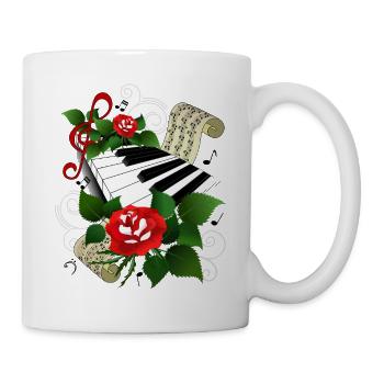 Klaviatur mit Rosen - Tasse - Weiß - Rechts
