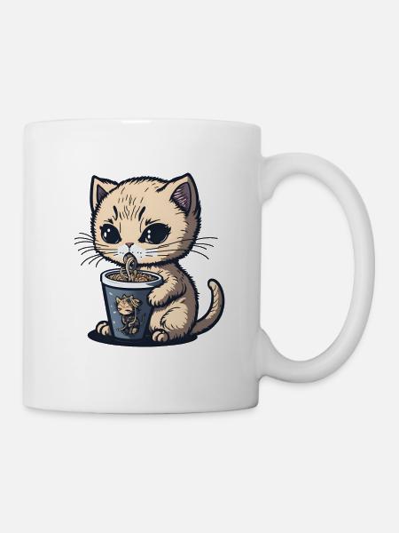 Kawaii Kätzchen essen Ramen - Tasse - Weiß