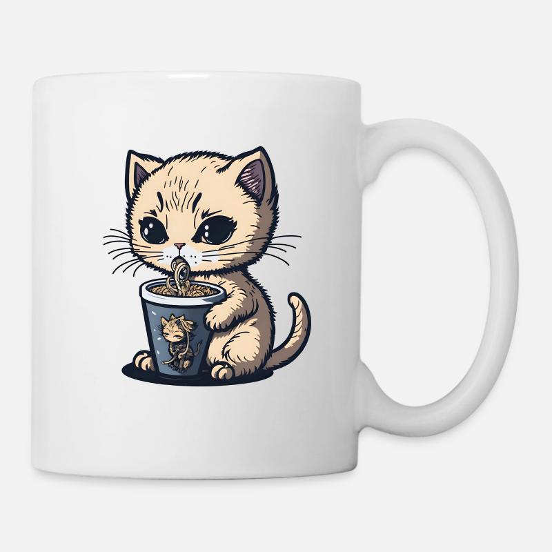 Kawaii Kätzchen essen Ramen - Tasse - Weiß