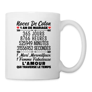 Noces De Coton 1 An De Mariage - Mug blanc - blanc - Droite