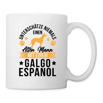 Alter Mann mit Galgo Espanol Spanischer Windhund - Tasse - Weiß - Rechts