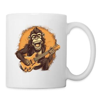 Affe Schimpanse spielt Acousitc Rock Gitarre - Tasse - Weiß - Rechts