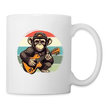 Affe Schimpanse spielt Acousitc Rock Gitarre - Tasse - Weiß - Rechts