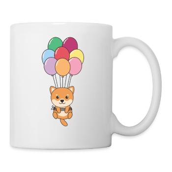 Shiba Inu vole vers le sommet avec des ballons colorés - Mug blanc - blanc - Droite