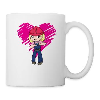 Bagger Baustelle Bauarbeiterin Mädchen I Geschenk - Tasse - Weiß - Rechts