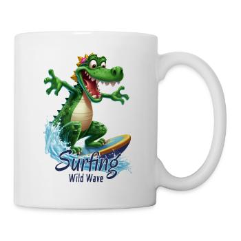Lustiges Krokodil mit einem Surfbrett - Surfer - Tasse - Weiß - Rechts