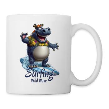 Witziges Nilpferd mit einem Surfbrett - Surfer - Tasse - Weiß - Rechts