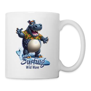 Drôle d’hippopotame avec une planche de surf - surfeur - Mug blanc - blanc - Droite