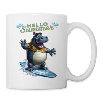 Witziges Nilpferd mit einem Surfbrett - Surfer - Tasse - Weiß - Rechts