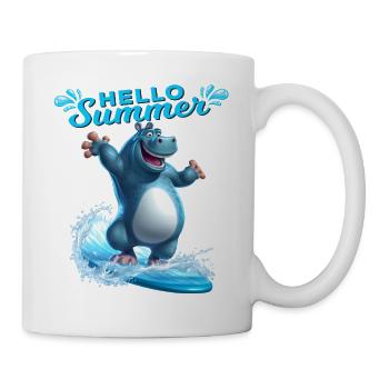 Witziges Nilpferd mit einem Surfbrett - Surfer - Tasse - Weiß - Rechts