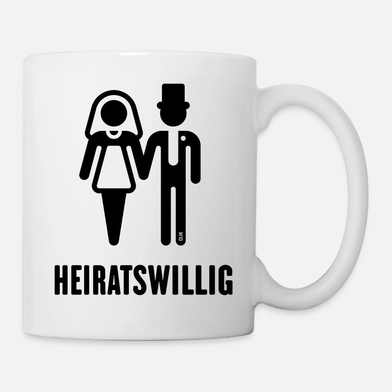 Heiratswillig (Bräutigam / Braut / JGA / Black) - Tasse - Weiß