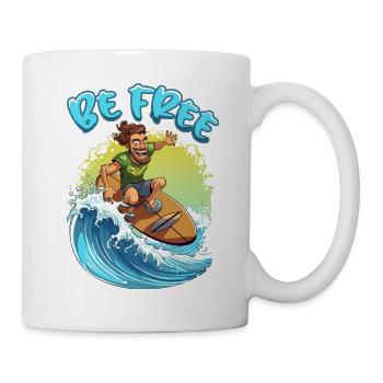 Lustiger Hippie mit einem Surfbrett - Surfer - Tasse - Weiß - Rechts