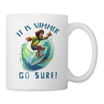 Lustiger Hippie mit einem Surfbrett - Surfer - Tasse - Weiß - Rechts