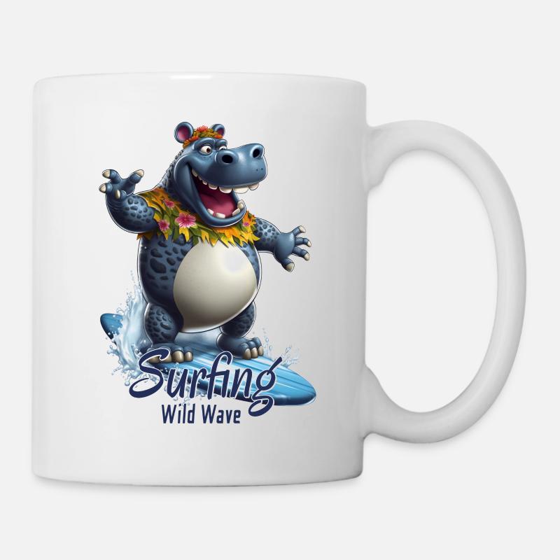 Hippopotame cool avec une planche de surf - surfeur - Mug blanc - blanc