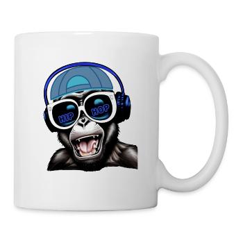 Affe mit Kopfhörer, Sonnenbrille, Hip-Hop Musik - Tasse - Weiß - Rechts