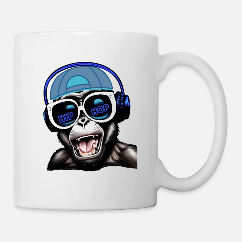 Affe mit Kopfhörer, Sonnenbrille, Hip-Hop Musik - Tasse - Weiß
