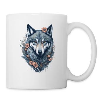 Skurriles Blumenwolf-Aquarellgemälde - Tasse - Weiß - Rechts