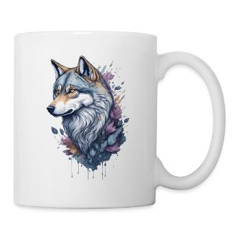 Skurriles Blumenwolf-Aquarellgemälde - Tasse - Weiß - Rechts