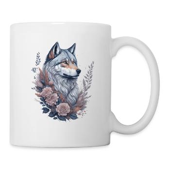 Skurrile florale Wolf Aquarellmalerei - Tasse - Weiß - Rechts