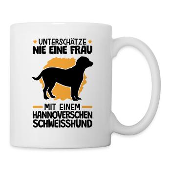 Mann mit einem Hannoverscher Schweißhund - Tasse - Weiß - Rechts