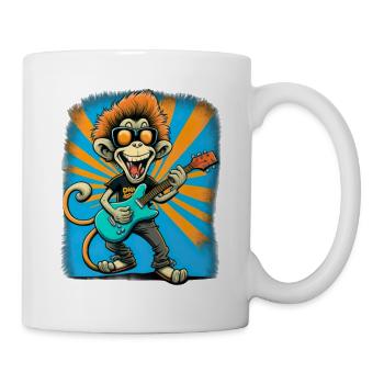 Affe Schimpanse spielt Acousitc Rock Gitarre - Tasse - Weiß - Rechts