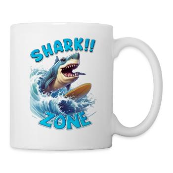 Lustiger Hai mit einem Surfbrett - Surfer - Tasse - Weiß - Rechts