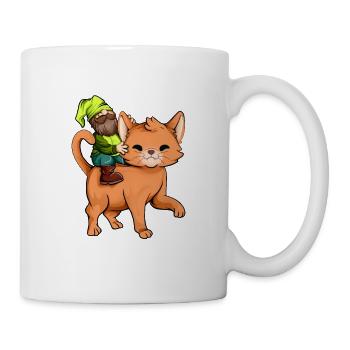 Gartenzwerg reitet Katze - Tasse - Weiß - Rechts