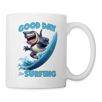 Lustiger Hai mit einem Surfbrett - Surfer - Tasse - Weiß - Rechts