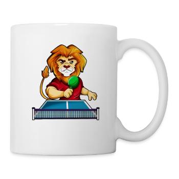 Cartoon lion playing table tennis - Mug - white - Right