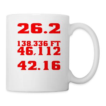 26.2 miles 138,336 ft 46,112 yards 42.16 km - Mug - white - Right