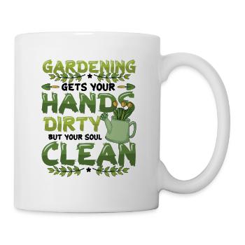 Gardening gets your hands dirty - Mug - white - Right