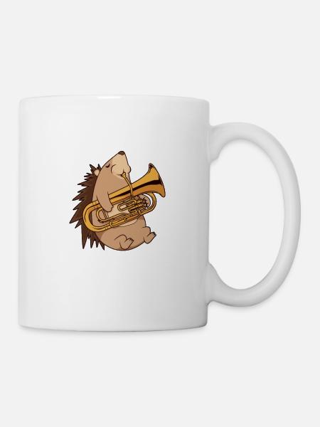 Cartoon Igel spielt Euphonium - Tasse - Weiß