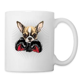 Niedlicher Chihuahua als Boxer für einen - Tasse - Weiß - Rechts