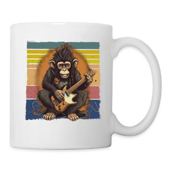 Affe Schimpanse spielt Acousitc Rock Gitarre - Tasse - Weiß - Rechts