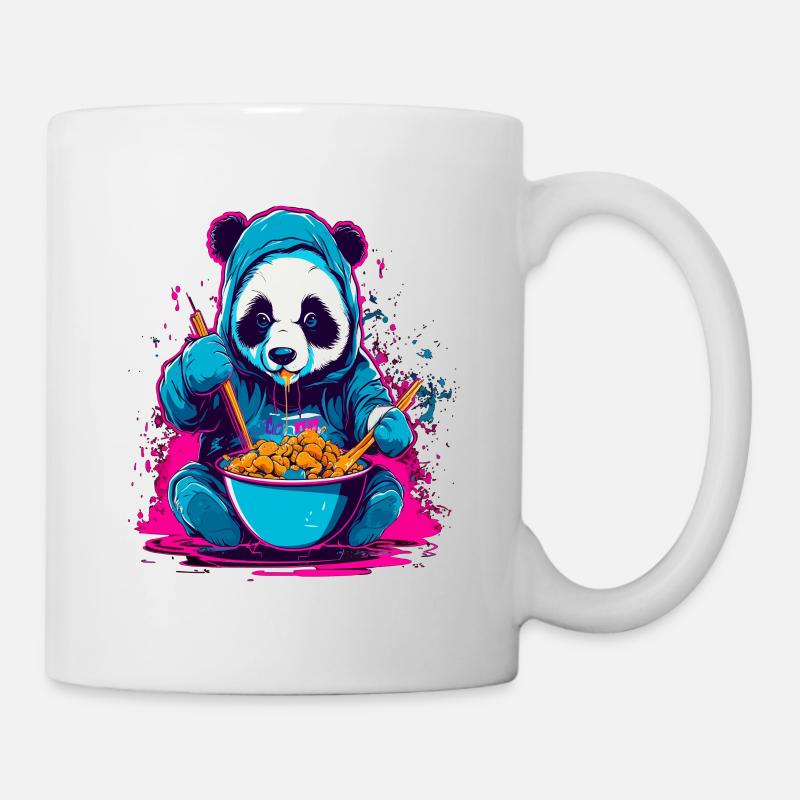Panda eat Asia Ramen Food Synthwave Design - Mug - white