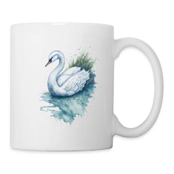 Anmutige Schwanen-Aquarellmalerei - Tasse - Weiß - Rechts