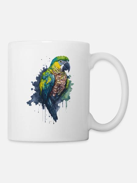 Fesselndes Aquarellgemälde eines Papageis - Tasse - Weiß
