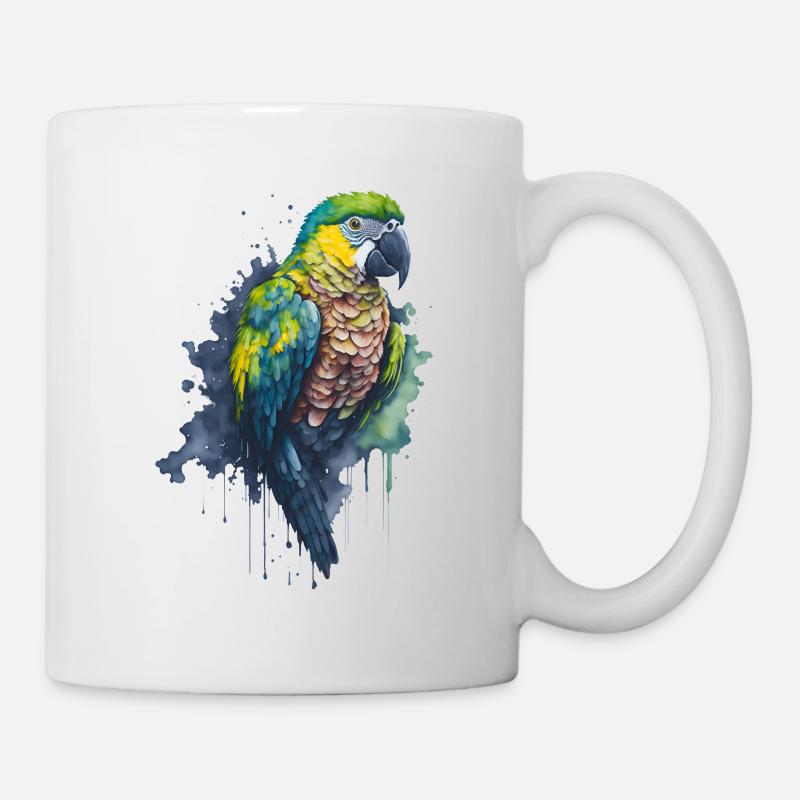 Fesselndes Aquarellgemälde eines Papageis - Tasse - Weiß