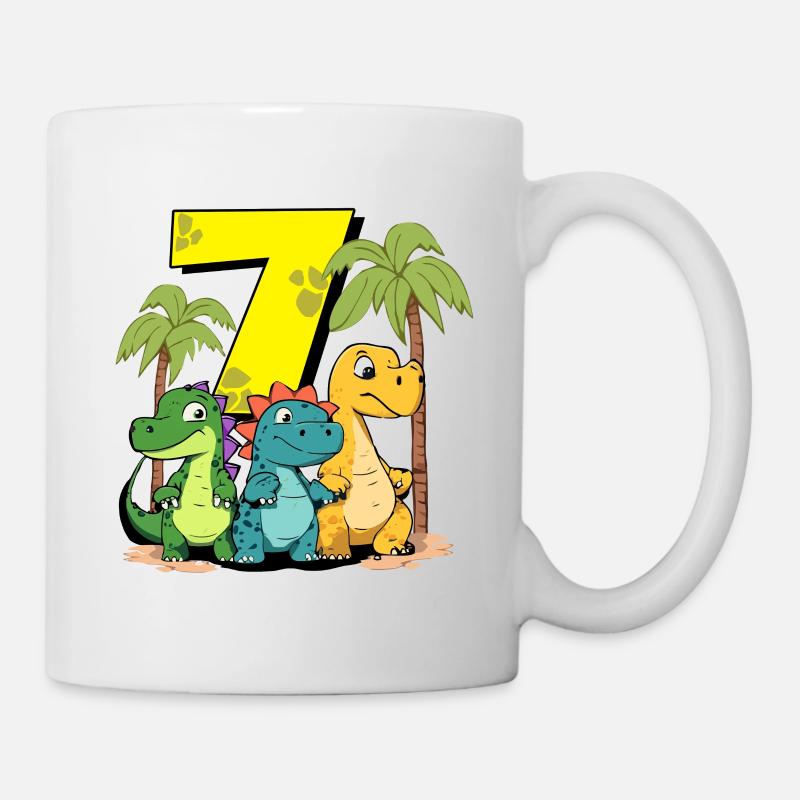 Cute Dinosaurs I am 7 dino birthday - Tasse - Weiß