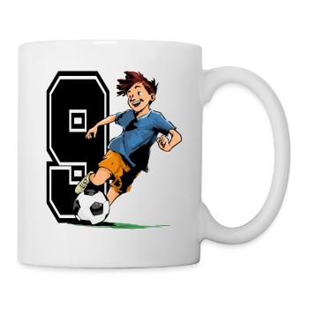 9 Jahre alt Fußballer & Fußball Kindergeburtstag - Tasse - Weiß - Rechts