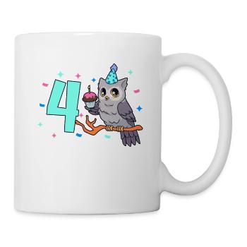 Mit Eule - Kinder Geburtstag 4 Jahre - Tasse - Weiß - Rechts