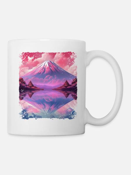 Aesthetic Vaporwave Volcano Japan Sight Mount Fuji - Mug - white