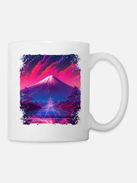 Japanische ästhetische Visierhalterung Fuji Vaporwave - Tasse - Weiß
